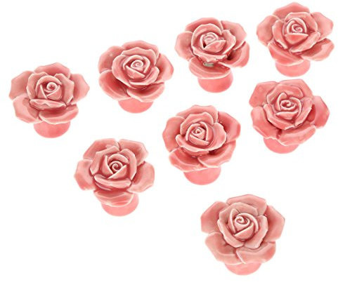 Knobs for Chest of Drawers Closet Cabinet Cupboard Pull Handle Door Knobs Pink Modern Ceramic Rose Flower 8Pcs