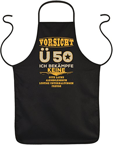 unbekannt Sprüche Schürze zum 50 Geburtstag - Geschenk-Idee Kochschürze 50 Jahre : Vorsicht Ü 50 Ich bekämpfe Keine Gute Laune, Alkoholkonsum… - Geschenkschürze 50.Geburtstag