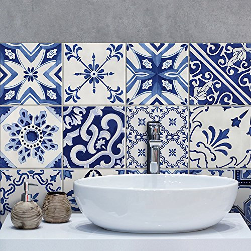 RE-COVERTILES - Adesivi per piastrelle bagno e cucina 12 Pz 20x20 cm PS00126 Made in Italy - Mattonelle autoadesive in PVC impermeabili antigraffio Wall stickers cementine peel and stick