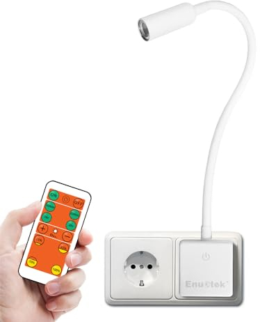 ENUOTEK Lampe Veilleuse de Nuit Murale Chevet Spot LED avec Telecommande a Distance sur Prise Electrique 3W 280Lm Éclairage Blanc Neutre 4000K 1X Lampe et 1X Télécommande de