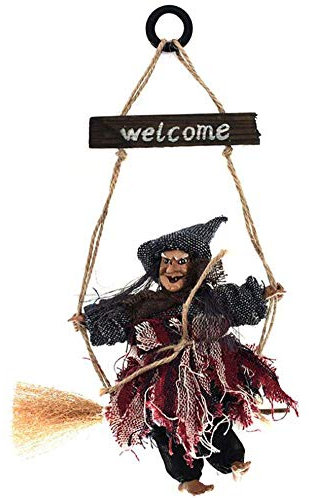 Gshy Porte Halloween Sorcière Décor Fenêtre Suspendre Halloween Décoration Sorcière sur Les Poupées À Balai Pendentif Maison Hantée Décorer Props KTV Bar Restaurant Porte Extérieur Couleur aléatoire