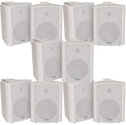 Loops 10x (5 Pairs) - 90W 2 Way White Wall/Shelf Mounted Stereo Speakers & Brackets – 5.25” 8Ohm – Quality Home Music Loudspeakers For HiFi Surround Sound & Streaming Audio