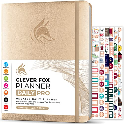 Clever Fox Daily Planner PRO for Men & Women, Large Undated Pearl | Lasts 3 months, 21.5 x 28cm, Life & work goals, hourly schedule, to-do list, vision board, monthly calendars, weekly pages
