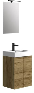 Baikal Conjunto De Mueble De Baño 45cm. Incluye Mueble con Lavabo. Melamina 16mm. Mueble MONTADO. Lavabo Encastrado. con Espejo 2 Puertas Teka