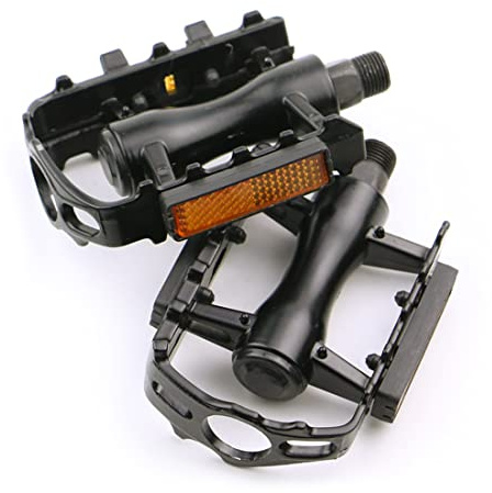 Ncheli Pedales para Bicicleta de Aluminio – Par de Pedales MTB 9/16 con Reflectores – Pedales Plataforma Antideslizantes para Bici de Carretera, Ciudad, BMX – Izquierda/Derecha (Negro)