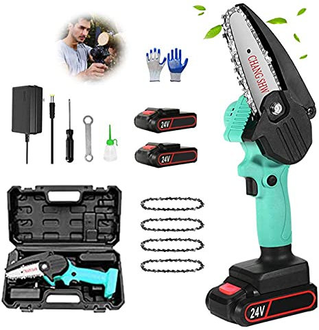 Auoeer 24V Battery Operated Mini Chainsaw, Cordless Rechargeable Electric 4 Inch Mini Chainsaw Pruning Shears Chainsaw for Tree Branch Wood Cutting (Color : Pink)