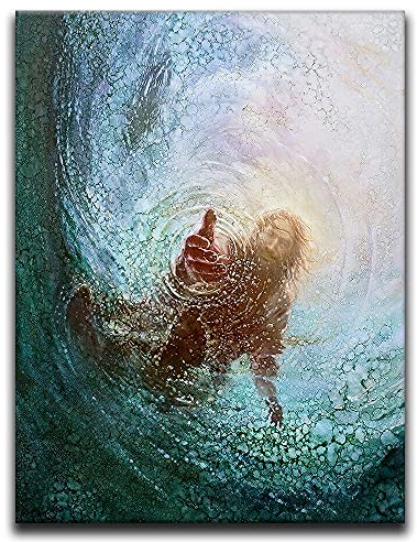 Wandkunst auf Leinwand, Vintage-Stil, Jesus, Wasser-Poster, christliches Geschenk, Motiv: Hand Gottes, Gemälde mit religiösen Bildern für Wand, Heimdekoration