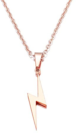 BlackAmazement 316L Edelstahl Halskette Anhänger Blitz Donner Lichtblitz Rose Gold Silber Damen Herren