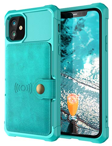 Schutzhülle für iPhone 13 Pro (PU-Leder, magnetischer Ständer mit 3 Kartenfächern (Ausweis, Kreditkarten, Fotorahmen oder Lizenz), 15.5 cm (6.1 Zoll), Schutz vor Stürzen, Unisex, Grün