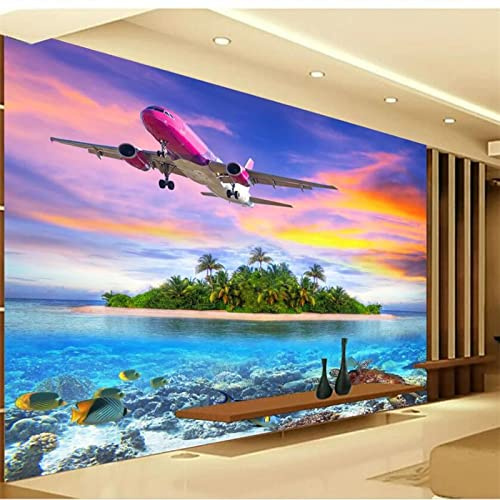 YABAOST 3D Effekt Wandbild Pvc Tapete 240X150Cm - Fototapete Poster Aufkleber Himmel Flugzeug Ozean Diy Selbstklebende Wandbild Pvc Wasserdichte Tapete Dekoratives Wandbild Aus Vinyl