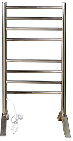 WPHH Portasciugamani Elettrico da Bagno, Radiatore Scaldasalviette Elettrico da Terra, Scalda Asciugamani in Acciaio Inossidabile 304 Lucido, 8 Barre, Facile da Spostare, 950X510x300mm