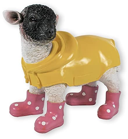 colourliving Gartenfigur Schaf mit Gummistiefeln und Regenmantel Lamm Figur Garten Dekofigur Lamm (Rosa)