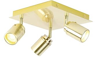 QAZQA - Modern Moderner BadSpot I Spotlight I Deckenspot I Deckenstrahler I Strahler I Lampe I Leuchte aus Messing quadratisch 3-flammig Spotbalken-flammig IP44 - Ducha - Stahl Quadratisch - LED geeig