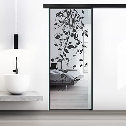 BOSS Black Porta Scorrevole in vetro modello DANCE 60x215 cm (60/85/95 cm) 8 mm, vetro Transparente, Nano rivestito nero, kit hardware complete nero opaco (60x215 cm, DESTRA)
