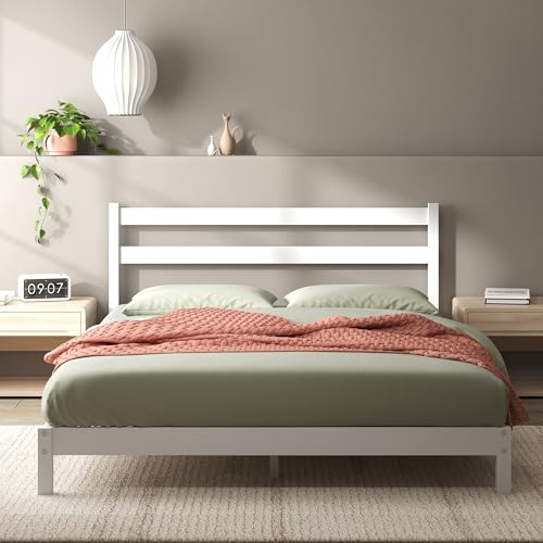 Zinus Robin King size Bed frame - Bed 150x200 cm - 20 cm Height - Sustainable Bamboo Platform Bed frame - White