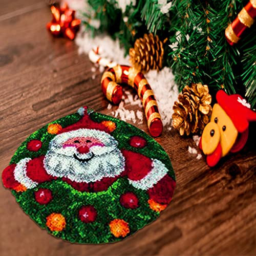Mocoli Knüpfteppich zum Selber Knüpfen, DIY Knüpfsets Kreuzstich Teppich Set mit Werkzeug Latch Hook Kit (Weihnachtsmann, Durchmesser 50cm)