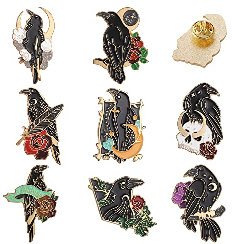 8 Stück Rabe Emaille Brosche Pin Cartoon Tier Anstecknadel Abzeichen Halloween Pin Kinder Damen Rucksack Shirts Schmuck Zubehör