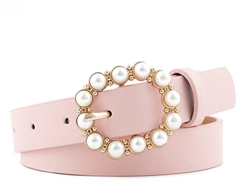 NiceYnn Ceinture en Faux Cuir Réglable avec Aiguille Papillon Boucle de Perles 2.3cm de Large pour Robe Pantalon Noël Saint-Valentin Rose