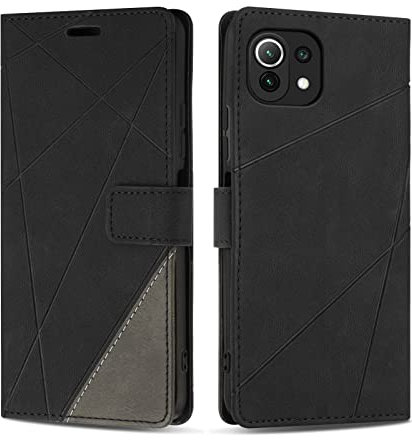 SONWO Hülle für Xiaomi Mi 11 Lite 5G / Xiaomi 11 Lite, Premium PU Leder Handyhülle Flip Case Wallet Silikon Schutzhülle Klapphülle für Xiaomi Mi 11 Lite 5G / Xiaomi 11 Lite, Schwarz