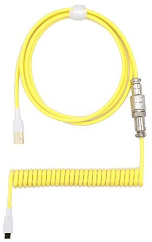Kraken Coiled Keyboard Cable - Artisan Coiled USB C Cable with Aviator Connector for Mechanical Gaming Keyboards (Yellow)
