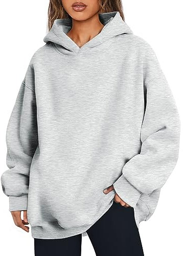 Trendy Queen Damen Oversized Hoodies Fleece Hooded Sweatshirts Comfy Casual Pullover Loose Lightweight Fall Winter Clothes, GRAU, M