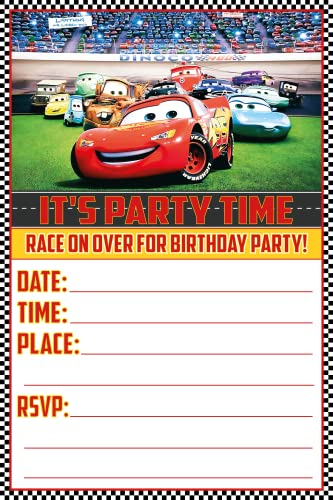 30 x Cars Geburtstagseinladungen und Umschläge – zum Ausfüllen Happy Birthday Party Einladungen für Kinder, 15,2 x 10,2 cm, Postkarten-Stil