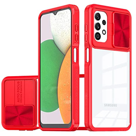 SEAHAI Transparente Funda para Samsung Galaxy A13 4G/A13 5G/A04S/M13 4G, Diseño de Cámara Deslizante Proteger Ultradelgado Duro PC + Suave TPU Silicona Bumper Carcasa Antigolpes Estuche, Rojo