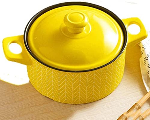 CAZARU Keramik-Kochtopf 20 cm Marokkanischer Tajine-Topf Hochtemperaturbeständiger Keramik-Auflauf Suppentopf Geeignet für Backofen Mikrowelle Gasherd Elektrischer Keramikherd, Grün Gelb