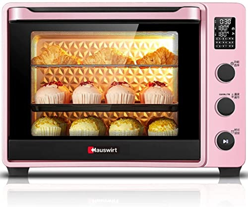 RKYRRKI Hornos eléctricos de 42 l, Horno Tostador Profesional con Revestimiento esmaltado y Horno holandés Staub, Horno Digital de convección asador con asado a la Parrilla, Rosa útil