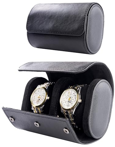 Mr.Okay 2 fundas de viaje para reloj, cuero de primera calidad con textura perfecta. (Organizador de relojes para almacenamiento y exhibición). Regalos de lujo para hombres hechos a mano por artesanos