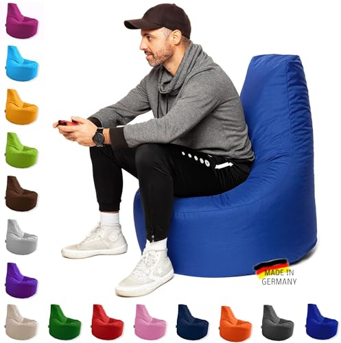 PATCH HOME Gamer Kissen & Lounge Sitzsack – befüllbar mit Reißverschluss, gefüllt mit Styropor, geeignet für In- & Outdoor. Perfekt als Gaming Sessel Sitzkissen (Blau, Ø 65cm x Höhe 70cm Junior)
