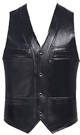 Disimlarl Herren Lederweste Business Casual Slim Schaffell Weste Tank Top Ärmellose Jacke Weste