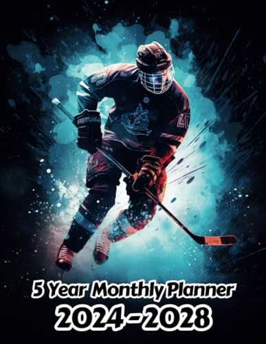 Abstract Ice Hockey 5 Year Monthly Planner 2024-2028: Large 60 Month Calendar | Gift For People Who Love Winter Sport | For Back To School, Office, Work | 8.5 x 11 Inches | 121 Pages | v7