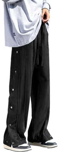 Skateboard Frog Bottone A Pressione con Spacco Laterale Pantaloni Donna Larghi Gamba Larga Sportiva Finta Pelle Scamosciata