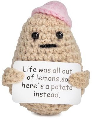 Mini Funny Positive Potato – 7,6 cm gestricktes Häkelspielzeug, komplett mit einer erhebenden positiven Karte, ideal für aufheiternde Geschenke, Raumdekoration und niedliche Häkel-Sammlerstücke(2302)