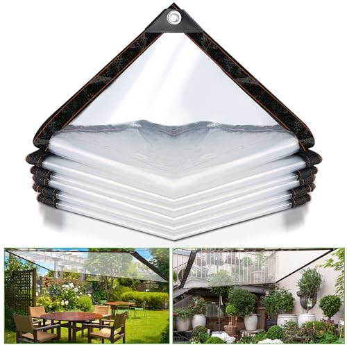 Cecaylie Abdeckplane Wasserdicht 3x3m Transparente, Plane mit Ösen und Seil,Gartenplane Gewebeplane Faltbar,Windschutz Regenschutz für Terrasse Balkon Gewächshaus,Abdeckplanen,Planen
