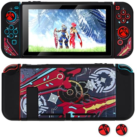 DLseego Schutzhülle kompatibel mit Switch,Dockbare Weiche Hülle Anti-Kratz-Schutzhülle, Stoßfeste Abdeckung Case mit 2 Joystick Kappen für Switch Konsole und Joy Con,Rot Schwarz