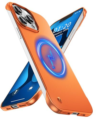 GRECAZO Magnetic Ultra Thin Frosted Designed for iPhone 13 Pro Max Frameless Case 6.7 inch [Compatible with MagSafe] Slim Minimalist Lightweight Matte Hard Cover Protective Borderless Case- Orange