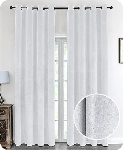 Samt Vorhang Ösen Verdunkelung Gardine Velvet Blickdicht, 140x225 cm (Breite 140 cm, Höhe 225 cm, Weiß)