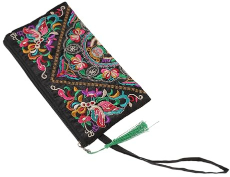 Holibanna Ethnic Embroidered Clutch Bag for Women Butterfly Flower Wristlet Pouch with Smooth Zipper Lightweight Phone Coin and Wallet Holder for Party and Daily Carry