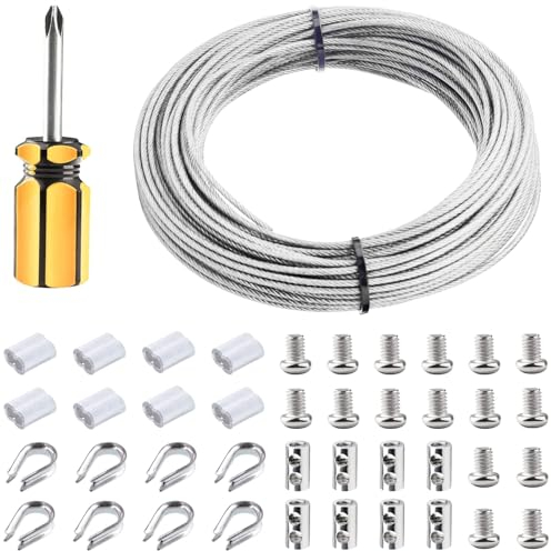 Drahtseil 2mm,Stahlseil Ummantelt 20m,304 Edelstahl Seil,Edelstahlseil mit Aluminiumhülsen,Edelstahldraht kann zum Litzenkern Aufhängen von Bildern,Kleiderschnur,Lichtleiter,Angeln,Gardinenaufhängung