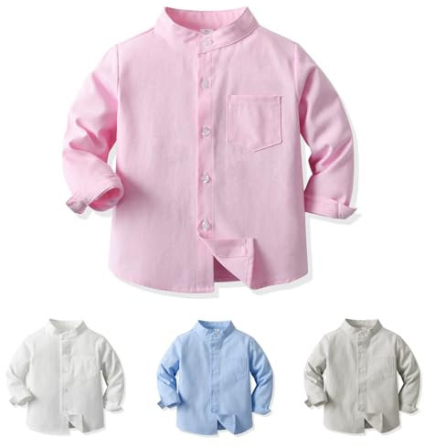 Yanmucy Chemise à Manches Longues pour Bébé Garçon Chemise à Boutons en Coton à col Montant pour Enfants Petits Garçons 2-8 Ans (FR/ES, Âge, 3 Ans, 4 Ans, Taille Normale, Rose)
