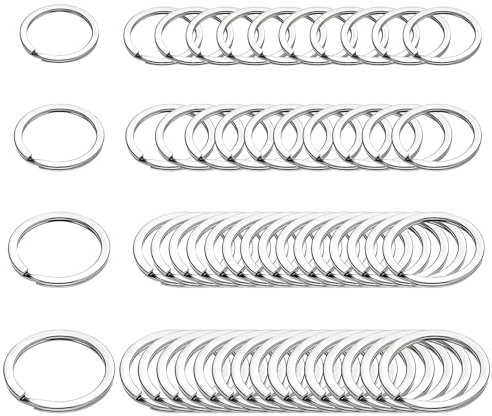50 Pack Anneau Porte Clé, Porte Clef, Porte Clé 20mm 25mm 30mm 35mm, Anneau Porte Clef, Double Anneau Fendu, Convient pour Les Clés de Bricolage, Les Clés de Maison, Argent