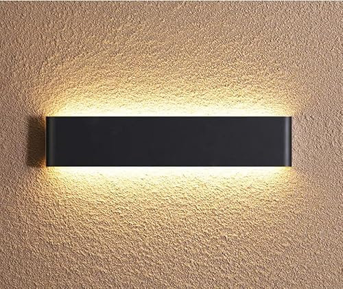 yovurond Wandlampe LED, 16W Weiß Aluminum Modern LED Wandleuchte Innen Licht Up Down Wandlicht für Badezimmer, Wohnzimmer, Schlafzimmer, Flur (Schwarz, Warmweiß 50cm)