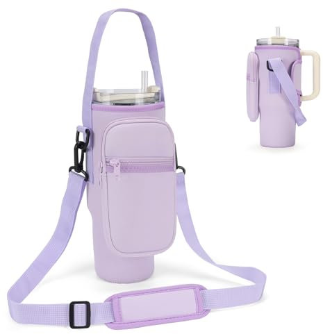 GOEWY Water Bottle Carrier Bag for Stanley 30oz Tumbler with Phone Pocket Water Bottle Holder with Strap Neoprene Water Bottle Pouch for Stanley Cup Accessories
