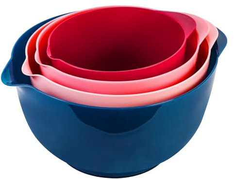 BoxedHome Classic Mixing Bowl Set, BPA Free Plastic, Microwave and Dishwasher Safe, 4.5 quarts (Pink/Blue)