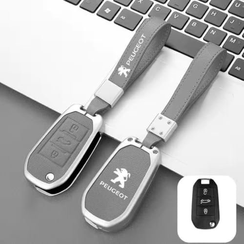 DZYYDS Couvre Clé Voiture pour Peugeot Rifter 4x4 Concept,Alliage Zinc Coque Clé Auto Clef Coqu Couverture Clé avec Logo Emblème Etui Carte Clé Personnalisé Voiture Deco Accessoires,D-Grey