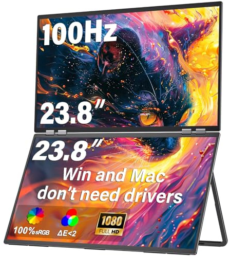InnoView Extensor de Monitor Dual de 23.8 Pulgadas FHD 100 Hz 100% sRGB Ajustable de 315° para Windows Mac con HDMI Tipo C, Trabajo, Juegos, Oficina, Triple Monitor