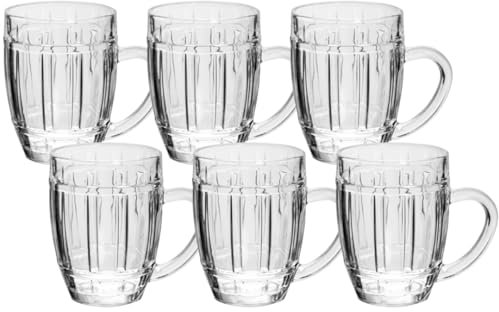 6 Giarre da Birra in Vetro 260ml - Bicchieri Resistenti per Uso Quotidiano Design Classico Elegante Lavabili in Lavastoviglie - Boccali di Vetro Spesso per Casa, Bar Pub e Ristoranti - Alta Qualità