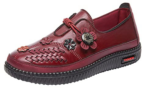 Canvas Pumps for Women Ballet Pumps for Women UK Fashion Autumn Women Casual Shoes Flat Soft Bottom Comfortable Solid Color Flower Elastic Ladies Slip On Trainers Shoes for Women Wide Fit (Red, 6)